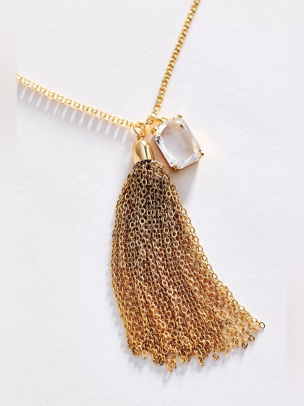Anthropologie Fringed Crystal Pendant Necklace - NWT - Gold - Picture 3 of 15